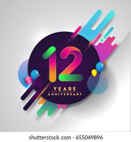 12th years Anniversary logo with colorful abstract background, vector design template elements for invitation card and poster twelve years celebration