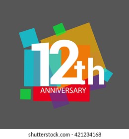 12th years anniversary logo, vector design isolated on colorful geometric background, for birthday celebration.