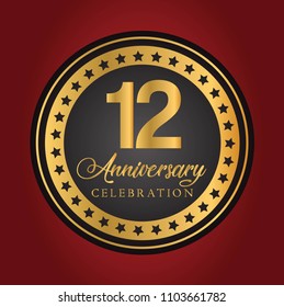 12th years gold anniversary celebration simple logo vector design