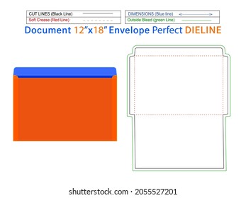 12x18 inche packaging Document envelope dieline template and 3D envelope editable easily resizable