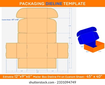 12x9x6 Vector Mailer Box Dieline Template 