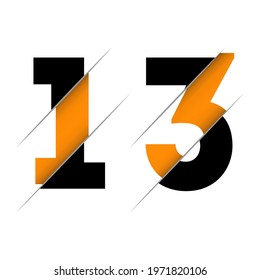 13 1 3 Number Logo Design with a Creative Cut and Black Circle Background. Creative logo design.