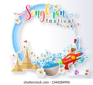 13 - 15 April, Songkran Festival, Thailand travel concept - The Most Beautiful Places To Visit In Thailand in flat style.