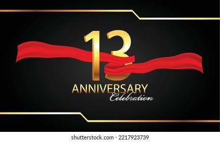 13 anniversary celebration. 13th anniversary celebration. 13 year anniversary celebration with red ribbon and black background.	