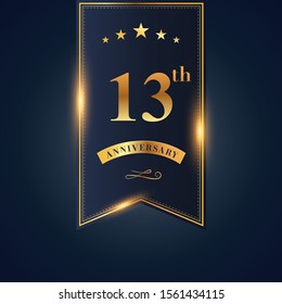 13 anniversary celebration logotype. anniversary logo with confetti golden colored isolated on black blue background, vector design for greeting card and invitation card and celebration event