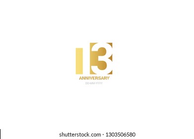 13 anniversary, minimalist logo. Tenth years, 13th jubilee, greeting card. Birthday invitation. 13 year sign. Gold space vector illustration on white background - Vector