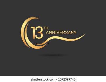 13 anniversary with swoosh golden color and ribbon 