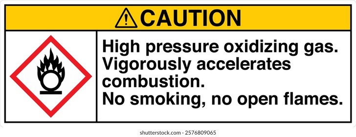 13 ANSI Z535 GHS Chemicals Label Caution High Pressure Oxidizing Gas Vigorously Accelerates Combustion No Smoking No Open Flames Horizontal White.
