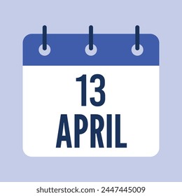 13. April Kalender. Blauer Hintergrund. Vektorgrafik-Kalender.