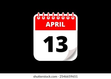 13 April calendar icon text page monthly web design on red, white and black background vector, icon, or illustration with the month of April 13