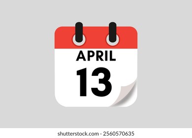  13 April calendar icon text page monthly web design on red, white, black and ash background vector, icon, or illustration with the month of April 13