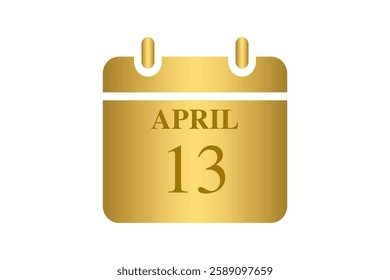13 April calendar icon text page monthly web design on Golden and white background vector, icon, or illustration with the month of April 13