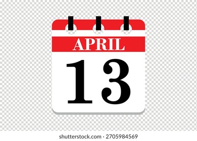 13 abril Calendario icono Vector, 13 fechas de abril mes calendario icono, fechas de abril 13 calendario icono, Vector calendario icono.