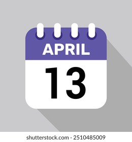 13 april calender icon text page monthly web design.