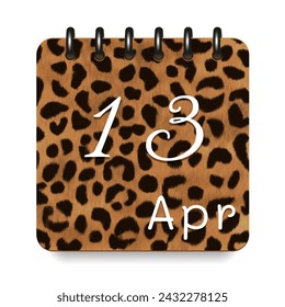 13 de abril. Icono diario de calendario de impresión de leopardo. Letras blancas. Fecha día semana Domingo, lunes, martes, miércoles, jueves, viernes, sábado.