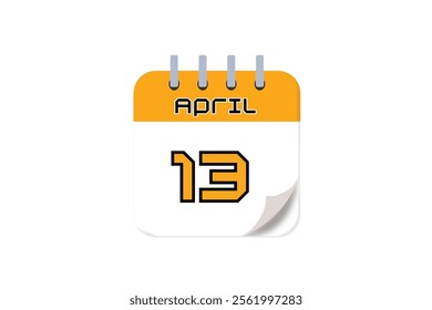 13 April month single day vector, illustration, calendar with yellow, black and white color background calendar April 13