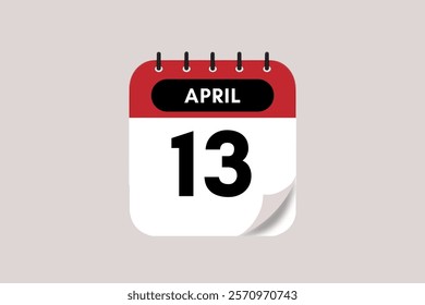 13 April month single day vector, illustration, calendar with rose red, black and off-white color background calendar April 13