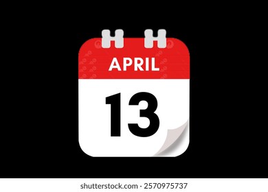 13 April month single day vector, illustration, calendar with red, gray, white and black color background calendar April 13