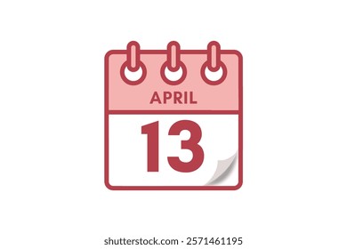 13 April month single day vector, illustration, calendar with maroon, rose and white color background calendar April 13