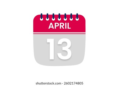 13 April month single day vector, illustration, calendar with red, off white and white color background calendar April 13