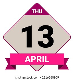 13. April, Donnerstag. Datumsvorlage. Nützliches Design für Kalender- oder Veranstaltungswerbung. Vektorgrafik EPS10 