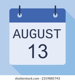 13 August Calendar, Vector Calendar.