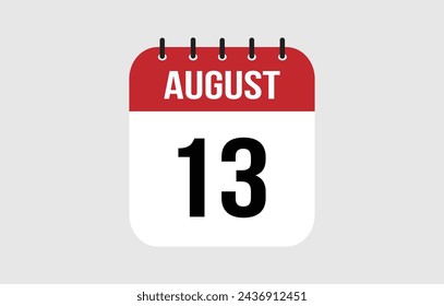 13 August Calendar. August Calendar Vector Illustration.