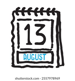 13 August date calendar - A simple yet elegant line art illustration of a date calendar captures the essence of organization and timekeeping. The clean lines and minimalistic design 
