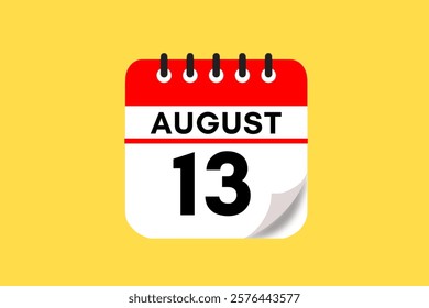 13 August month single day vector, illustration, calendar with red, black, white and yellow color background calendar August 13