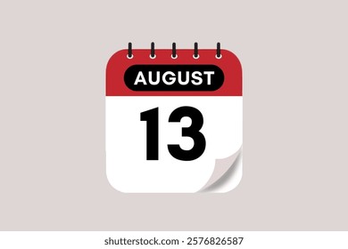 13 August month single day vector, illustration, calendar with rose red, black and off-white color background calendar August 13