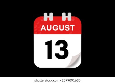 13 August month single day vector, illustration, calendar with red, gray, white and black color background calendar August 13