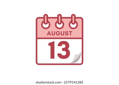 13 August month single day vector, illustration, calendar with maroon, rose and white color background calendar August 13