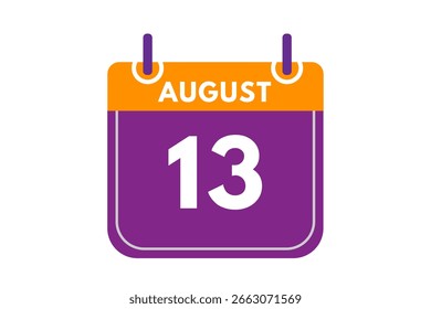 13 August Monat einzelne Tag Vektor, Illustration, Kalender mit orange, lila, Asche und weiße Farbe Hintergrund Kalender Symbol von August 13