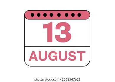 13 august month single day vector, illustration, calendar with peach, black and white color background calendar icon of august 13