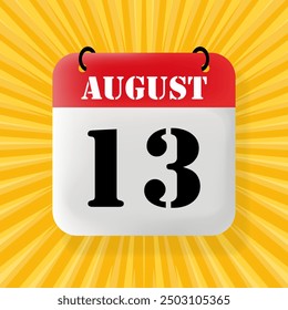 13 August. Speech bubble with calendar 2024, 2025. Year, month, day, week, time management. Planning concept. 3d illustration. Pop art style. Vector line icon for Business and Advertising