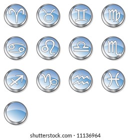 13 blue zodiac buttons: aries, taurus, gemini, cancer, leo, virgo, libra, scorpio, sagittarius, capricorn, aquarius, pisces, blank,   Find more in my portfolio.