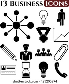 13 ambientes de negocios. Iconos universales modernos.
