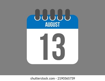 13 calendar august. Calendar icon for August days in blue color on dark background.