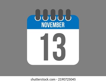 13 calendar november. Calendar icon for November days in blue color on dark background.