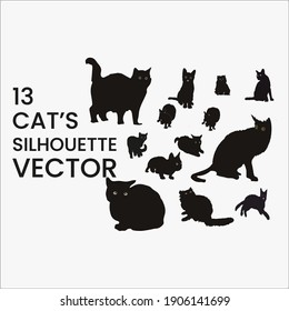13 Cat's Silhouette Vector Design Template.