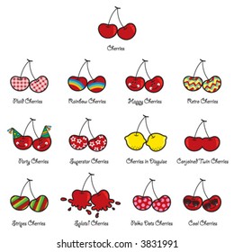 13 cherries with personalities (vector) - cartoon illustration