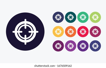  13 circles set in various colors with target icon. 