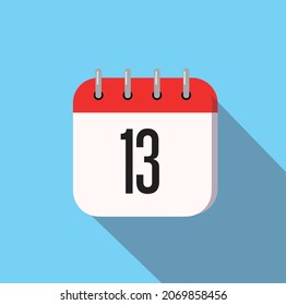 13 day calendar icon minimal modern flat design style with long shadow, vector illustration