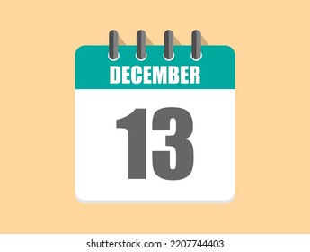 13 Day December in green. Calendar icon for December month on clear background