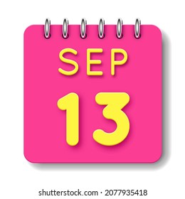 13 day of the month. 13 September. Cute calendar daily icon. Date day week Sunday, Monday, Tuesday, Wednesday, Thursday, Friday, Saturday.