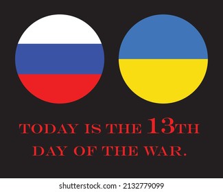 13 días de la guerra entre Rusia y Ucrania con una inscripción de fondo negro en la ilustración de color rojo para las noticias.