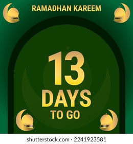 13 Days to go. Countdown leaves banner day. calculating the time for the month of Ramadan. Eps10 vector illustration.