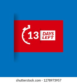 13 Days Left sign - emblem, label, badge,sticker, logo. Designed for your web site design, logo, app, UI