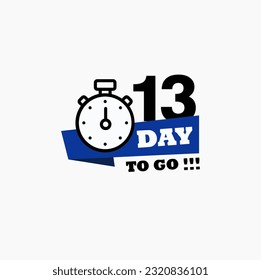Faltan 13 días. Emblema vectorial con el número de días restantes. etiqueta, reloj de alarma negro plano con cinta, icono de promoción, mejor imagen vectorial del símbolo de la mejor oferta