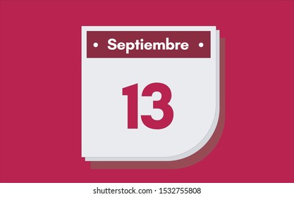 13 de Septiembre. Dia del mes. Calendario (September 13th. Day of month. Calendar in spanish) vector illustration icon.